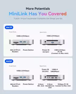 Orico докинг станция SSD Docking station M.2 NVMe - USB-C(10Gbps) x 1, USB3.2 x 2, USB2.0 x 2, M.2 x 1, Audio, SD/TF 4.0 - MiniLink M49P-EU-SV