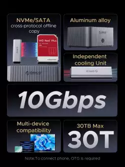 Orico докинг станция Storage - HDD/M.2 Dock - 2 BAY Offline Clone 2.5/3.5/M.2 NVMe USB-C/USB-A - IT28E-C-EU-GY