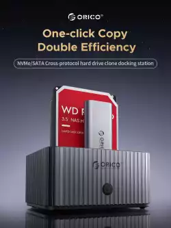 Orico докинг станция Storage - HDD/M.2 Dock - 2 BAY Offline Clone 2.5/3.5/M.2 NVMe USB-C/USB-A - IT28E-C-EU-GY