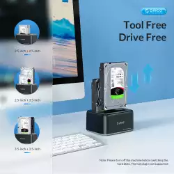 Orico докинг станция Storage - HDD/SSD Dock - 2 BAY 2.5/3.5 USB-C/USB-A - 6829C3-V1