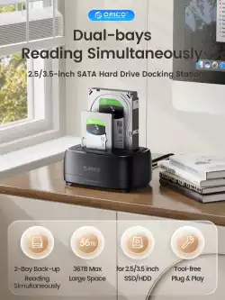 Orico докинг станция Storage - HDD/SSD Dock - 2 BAY Offline Clone 2.5/3.5 USB-C/USB-A - DD28C3-C