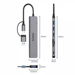 Orico хъб HUB USB3.0/2.0 HUB 8 port USB-C/A - YSA8-U3-GY-BP