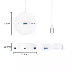 Orico хъб HUB USB3.1 Type-C 4 port - 4 x USB3.0 White, Audio/Mic x 1 - YS4-C3-03-WH-BP