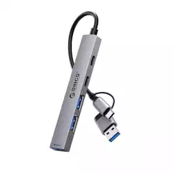 Orico хъб HUB USB-C 5 port - USB3.0 x 1, USB2.0 x 2, USB-C x 2, Aluminium - YSA4-U2-GY