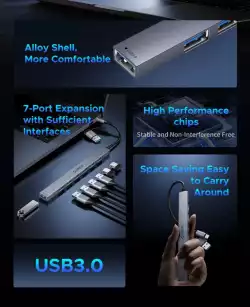 Orico хъб HUB USB-C 5 port - USB3.0 x 1, USB2.0 x 2, USB-C x 2, Aluminium - YSA4-U2-GY