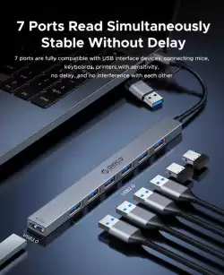 Orico хъб HUB USB-C 5 port - USB3.0 x 1, USB2.0 x 2, USB-C x 2, Aluminium - YSA4-U2-GY