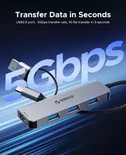 Orico хъб HUB USB-C/A 4 port - USB3.0 x 1, SD/TF x 2, USB2.0 x 2, USB-C x 2, Aluminium - YSA6-U3-GY