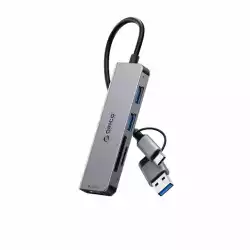 Orico хъб HUB USB-C/A 4 port - USB3.0 x 1, SD/TF x 2, USB2.0 x 2, USB-C x 2, Aluminium - YSA6-U3-GY