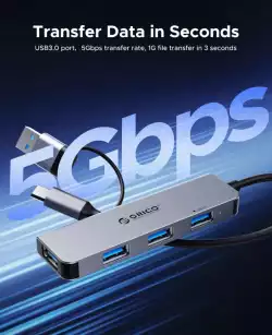 Orico хъб HUB USB-C/USB-A 4 port - USB3.0 x 1, USB2.0 x 3, Aluminium - YSA5-U3-GY
