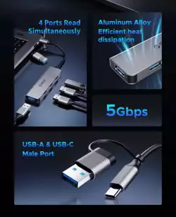 Orico хъб HUB USB-C/USB-A 4 port - USB3.0 x 1, USB2.0 x 3, Aluminium - YSA5-U3-GY