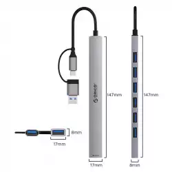 Orico хъб HUB USB-C/USB-A 7 port - USB3.0 x 1, USB2.0 x 6 - YSA2-U3-GY