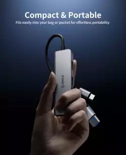 Orico хъб HUB USB-C/USB-A 7 port - USB-C x 2, USB3.0 x 1, USB2.0 x 4, Aluminium - YSA7-U3-GY