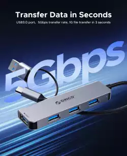 Orico хъб HUB USB-C/USB-A 7 port - USB-C x 2, USB3.0 x 1, USB2.0 x 4, Aluminium - YSA7-U3-GY