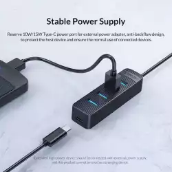 Orico хъб USB3.0 HUB 4 port - Type C input, 0.15m cable, aux Type-C power input - TWU3-4A-BK