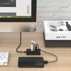 Orico хъб USB3.0 HUB 4 port - USB/Micro USB input, Black - W5P-U3-030