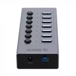 Orico хъб USB3.0 HUB 7 port with Power Adapter, On/Off buttons, Aluminium - BT2U3-7AB-EU-GY