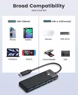 Orico хъб USB3.1 HUB Type-C - 4 x USB3.0 - PAPW4A-C3-015-WH
