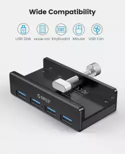Orico хъб USB 3.0 HUB Clip Type 4 port - aux Micro-USB power input, Black - MH4PU-P-BK