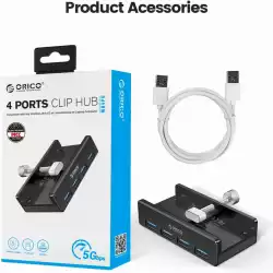 Orico хъб USB 3.0 HUB Clip Type 4 port - aux Micro-USB power input, Black - MH4PU-P-BK