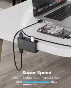 Orico хъб USB 3.0 HUB Clip Type 4 port - aux Micro-USB power input, Black - MH4PU-P-BK