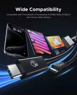 Orico кабел Cable Thunderbolt 5 / USB4 - USB-C 80Gbps PD240W 1m Black - TBZ5-10-BK