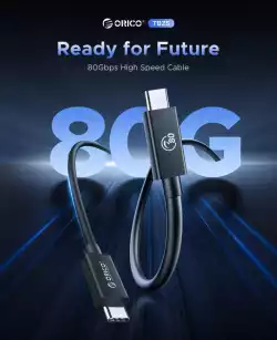 Orico кабел Cable Thunderbolt 5 / USB4 - USB-C 80Gbps PD240W 1m Black - TBZ5-10-BK