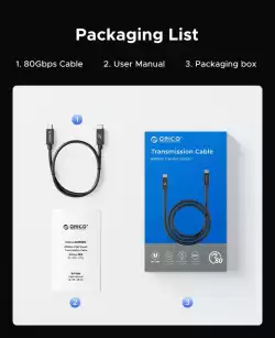 Orico кабел Cable Thunderbolt 5 / USB4 - USB-C 80Gbps PD240W 1m Black - TBZ5-10-BK