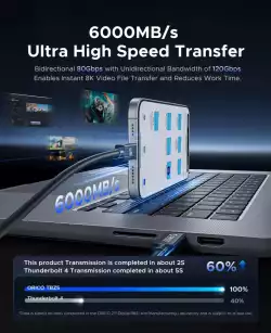 Orico кабел Cable Thunderbolt 5 / USB4 - USB-C 80Gbps PD240W 1m Black - TBZ5-10-BK