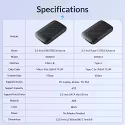 Orico кутия за диск Storage - Case - 2.5 inch USB-C - 2020C3-V1-BK