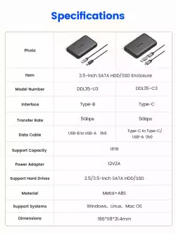 Orico кутия за диск Storage - Case - 3.5 inch USB-C black - DDL35-C3-EU-BK