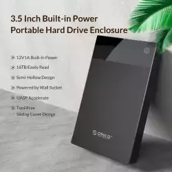 Orico кутия за диск Storage - Case - 3.5 inch, USB3.0, Built-in Power adapter, UASP, black - 3599U3                          