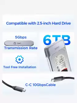 Orico външна кутия за диск Storage - Case - 2.5 inch 5Gbps USB-C Transparent - TX25C3-GY-BP