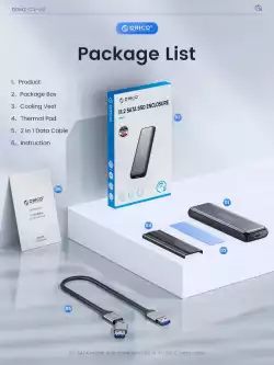 Orico външна кутия за диск Storage - Case - M.2 NVMe/SATA M/B key - USB3.1 Type-C Gen.2 10Gbps - DDNV-C3-G2-BK-BP