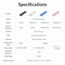 Orico външна кутия за диск Storage - Case - M.2 NVMe M/B key 10 Gbps Pink - PWM2-G2