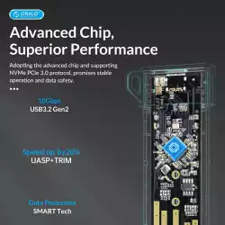 Orico външна кутия за диск Storage - Case - M.2 NVMe M-key 10 Gbps Dark Green - MM2C3-G2-GR