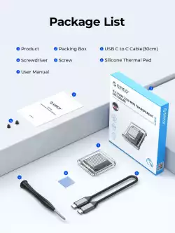 Orico външна кутия за диск Storage - Case - M.2 2230 NVMe - TC20-M2-10G-GY-BP - 10Gbps, Gray                          