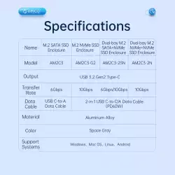 Orico външна кутия за диск Storage - Case - M.2 NVMe M-key 10 Gbps, Aluminium - AM2C3-G2-GY