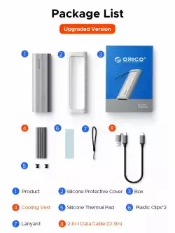 Orico външна кутия за диск Storage - Case - M.2 NVMe/SATA M/B key - USB3.1 Type-C, Silicone Protective Case, 10Gbps - AXM2S-G2-GY-BP