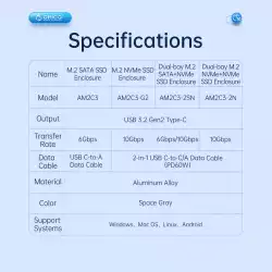 Orico външна кутия за диск Storage - Case - M.2 NVMe Dual-Bay - USB-C 10Gbps, Aluminium - AM2C3-2N-GY