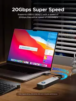 Orico външна кутия за диск Storage - Case - M.2 NVMe M key - USB-C/A, 20Gbps, Built-in Air Cooling, Aluminium - OUM2-G20-SV