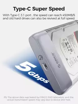 Orico външна кутия за диск Storage - Case - 2.5 inch 5Gbps USB-C Transparent - TX25C3-GY-BP
