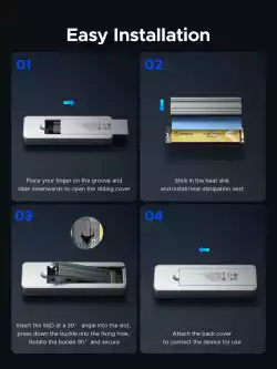 Orico външна кутия за диск Storage - Case - M.2 NVMe M key - USB-C/A, 20Gbps, Built-in Air Cooling, Aluminium - OUM2-G20-SV