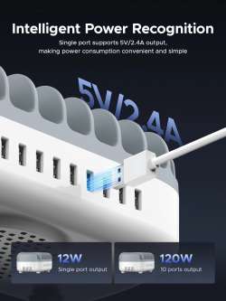 Orico зарядна станция за мобилни устройства Charger Station 220V - 10 x USB 120W white - DUK-10P-EU-WH