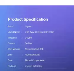 Ugreen кабел USB 2.0 Type A to Type-C US288, 1.5m - 60127