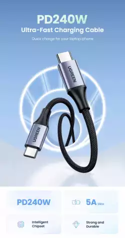 Ugreen кабел USB 2.0 Type-C M/M US535, 240W, 5A, 2m - 90440