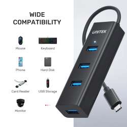 Unitek хъб HUB USB-C 4 port - 4 x USB3.0 Black - Y-3089Z01