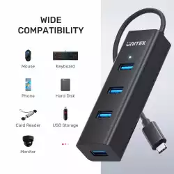 Unitek хъб HUB USB-C 4 port - 4 x USB3.0 Black - Y-3089Z01