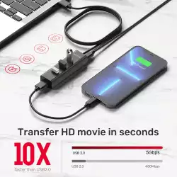 Unitek хъб USB3.0 HUB 4 port, 1.2m cable, aux USB-C power input - Y-3089V01
