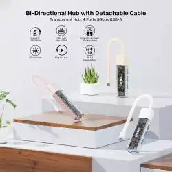 Unitek хъб USB-C/USB-A 3.0 HUB 4 port, Bi-Directional, Detachable Cable, White - H1319AWH01