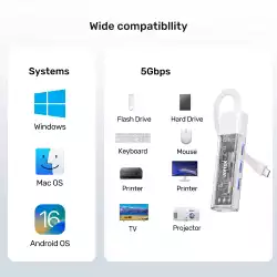 Unitek хъб USB-C/USB-A 3.0 HUB 4 port, Bi-Directional, Detachable Cable, White - H1319AWH01